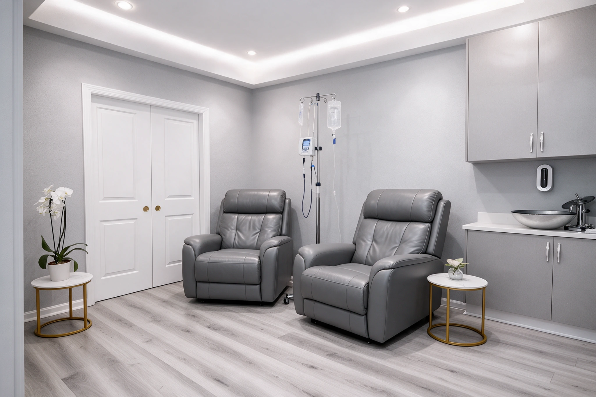 Two reclining chairs in the IV room at Revival