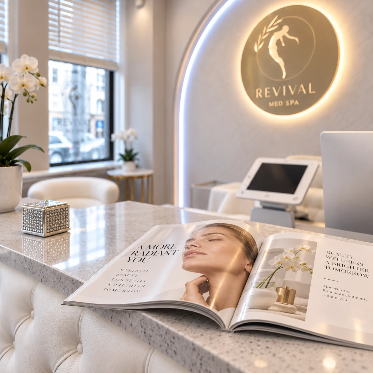 Revival reception with an open magazine